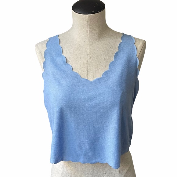 Topshop Tops - Top Shop Baby Blue Scallop Edge Crop Tank Top